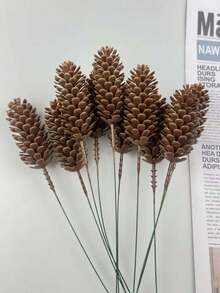 5/10/20个棕色人造松果带茎，松果花束，适用于家居装饰、圣诞装饰、卧室客厅装饰、圣诞树装饰、DIY花环装饰、盒子装饰、节日派对装饰、礼品 - 棕色 - 查看 6