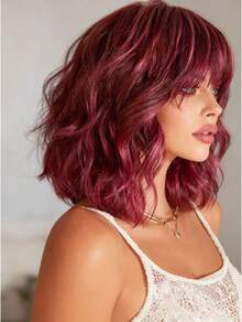 SMILCO 12Inch Short Wig With Magenta & Blonde Highlights, Anime Pink Vibe, Perfect For Cosplaying Game Characters & Photos - 玫紅色挑染 - 查看 2