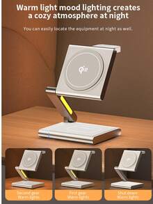 1pc 3-In-1 Wireless Charger, Metal Magnetic 15W Qi2 Fast Wireless Charging Pad Compatible With Smartphone, Watch & Earbuds, Crystal Panel Physical Cooling - Yellow - View 11