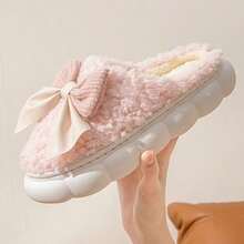 1 Pair Comfortable Winter Women's Slippers, With Bow Plush Lining, Non-Slip Thick Sole Indoor Shoes, Warm And Cozy (Bow And Slipper Color May Vary By Batch), Suitable For Winter Home Warmth, Ideal Birthday, New Year, And Valentine's Day Gift,Shoe,Spring Summer Picks,Brides Maid Gifts,Room,Bedroom Decor,Beach,Travel,For Men,For Women,Vacation - Multicolor - View 4