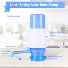 Manual Drinking Water Pump Hand Pressure Drinking Water Pump Dispenser With An Extra Short Tube,Cap Blue And Water Stop Valve 5 Gallon Water Pump Bottle For Traveling,Home,Office,Factory - 藍色 - 查看 10