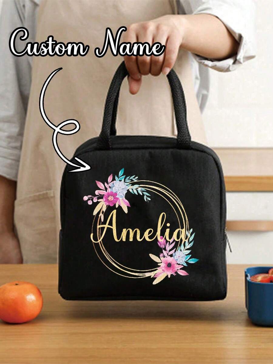1个定制保温午餐包，花环图案，男女通用保温手提午餐盒，学生午餐包，个性化定制，保温，手提，收纳，野餐包，保鲜，轻便，大容量，时尚，生日礼物，教师礼物，圣诞礼物，情人节礼物，旅行必备，通勤，日常使用，新年礼物 - 彩色 - 查看 1