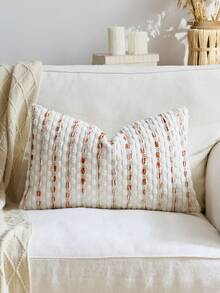 1个/2个橙色+驼色（不含枕芯）3D加厚条纹抱枕套，波西米亚农舍风雪尼尔抱枕套，中性色枕套，适用于沙发、床、卧室、餐厅、派对、装饰，适合春、秋、冬季 - 橘色+駝色+奶白 - 查看 9