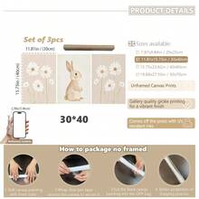 3- Pcs/Set Canvas Wall Art, Baby Goods Baby Girl Baby Boy Framed Nursery Wall Art Girl's Bedroom Floral Rabbit Nursery Decor Painting Watercolor Art Baby Girl Room Rabbit Theme Neutral Nursery Decor Painting 3-Piece Set Nursery Decor Painting Set - Multicolor - View 18