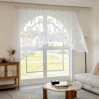 1pc Jacquard Small Curtain, Width: 118.11 Inches * Height: 62.99 Inches, Top Rod Pocket Hanging, Suitable For Windows, Garden, Cabin, Living Room, Bedroom, Balcony, Kitchen, Window Decoration