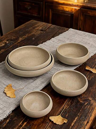 1pc Rustic Ceramic Bowl, Multipurpose Tableware, Microwave , Minimalist Solid Color Ceramic Bowl & Plate, Housewarming/Holiday Gift, Suitable For Family Gatherings, Cafes, Festivals, Daily Meals