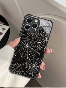 1 Funda protectora minimalista negra para smartphone, compatible con Apple 17/17pr/17promax/Air/16/15/14/13/12/11 y otros modelos, con elemento de patrón de telaraña anti-caída, adecuada para regalar a amigos