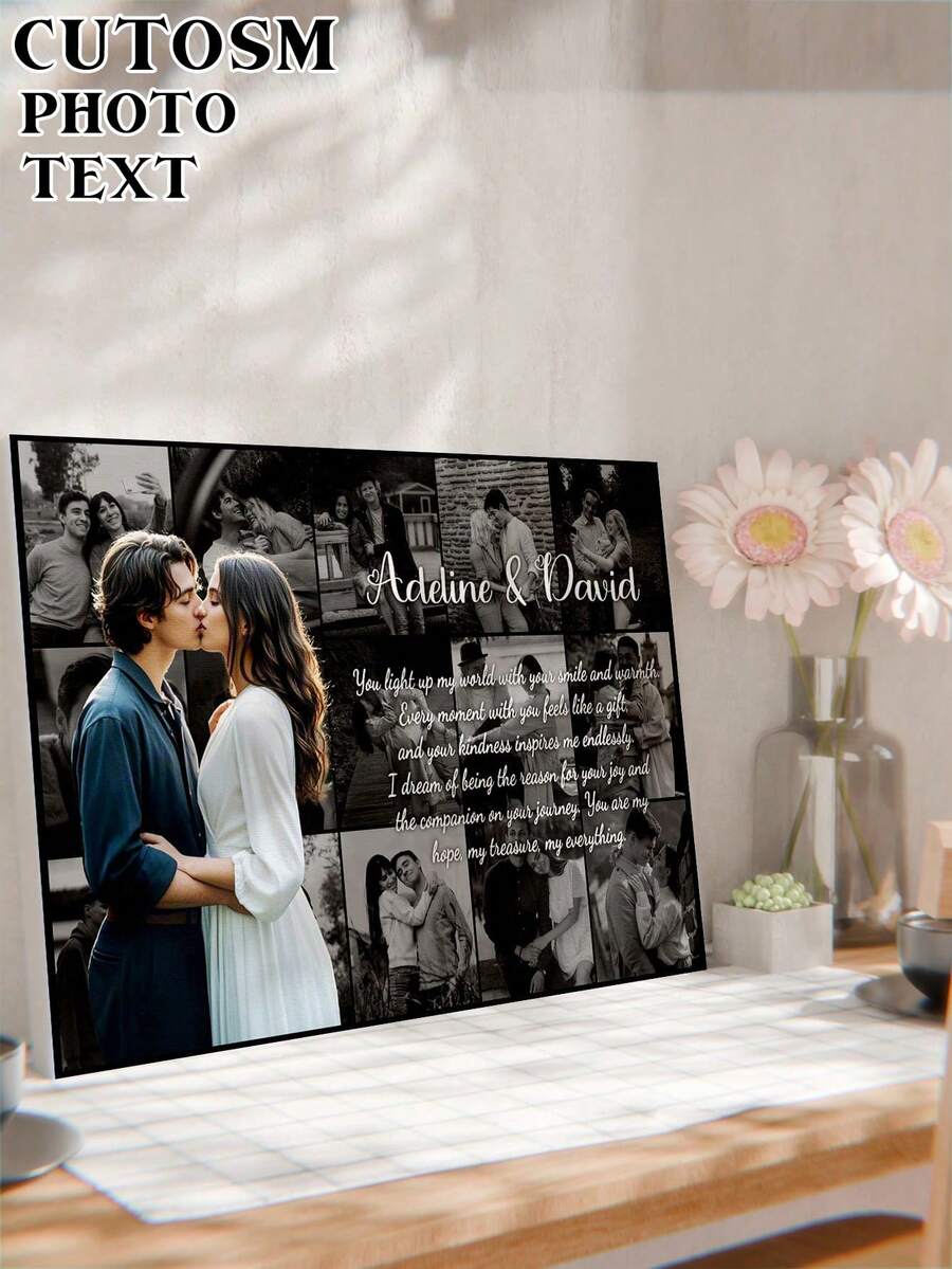 1幅定制照片帆布画，个性化艺术礼品，可将您的文字印制在定制墙面上，适用于卧室、客厅、婚礼、宠物、家庭、爱情、情侣、朋友等场合，照片、图片、相框装饰画，圣诞礼物、送给挚友、家人、生日礼物、送给家人/朋友/女友/男友的礼物、情人节礼物 - 款式1 - 查看 1
