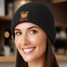 1pc Warm Winter Cap Pizza Love Forever-2 For Men & Women, Beanie Knit Cap For Autumn/Winter Hat, Windproof And Warm Head Cover, Ideal For Halloween Christmas Fashion Gifts. - 黑色 - 查看 7