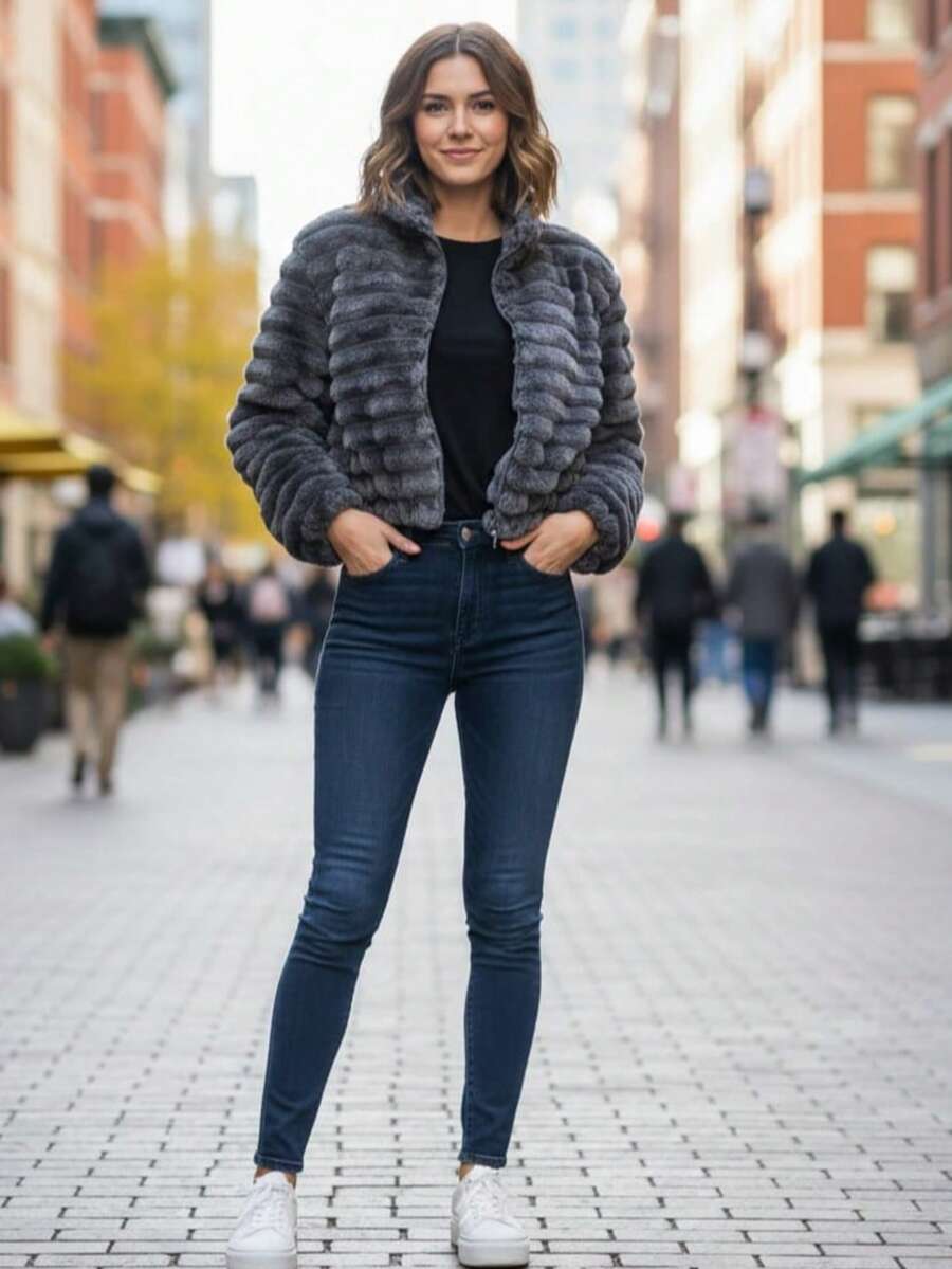 Women Winter Coats - Grey - View 1