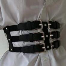 女士时尚腰带，Y2K风格腰带，哥特铆钉装饰腰带，街头时尚PU皮革腰带，束腰带，约会及日常穿搭配饰 - 黑色 - 查看 9