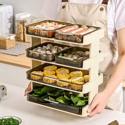 3/4/5 Tier Stackable Kitchen Food Storage Rack | Multi-Layer Transparent Storage Boxes, Suitable For Hot Pot/Meal Prep | Space-Saving Countertop Organizer