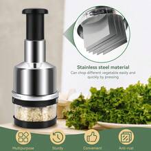 Food Chopper, Handheld Veggie Chopper For Vegetable, Onion, Garlic, Nut, Hand Vegetable Cutter, Easy To Clean Manual Hand Vegetable Chopper Dicer, Stainless Steel Blade - Bạc - Xem 5