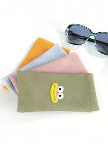 1pc Soft Faux Leather Glasses Case With Cartoon Sausage Mouths Stickers- Portable & Protective Pouch For Eyeglasses, Business Leather Glasses Case, Travel Leather Glasses Case, Cute Glasses Case, Vintage Leather Glasses Case, Glasses | Sleek Solid Color Design | Ideal For Storage & Accessories