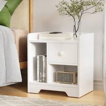 Artiss Bedside Table Drawer Nightstand Side End Table Storage Open Shelf White - 白色 - 查看 1