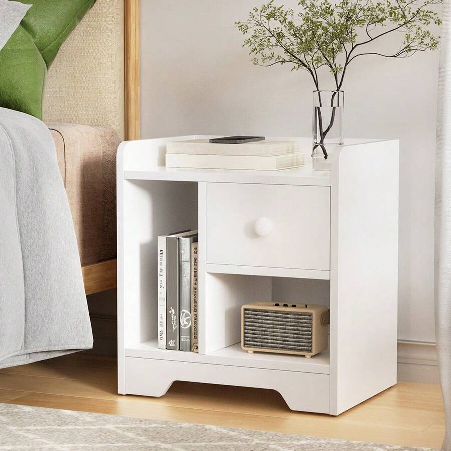 Artiss Bedside Table Drawer Nightstand Side End Table Storage Open Shelf White - 白色 - 查看 1