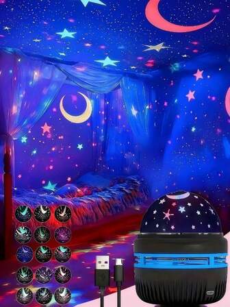 1pc USB Powered Starry Sky Crystal Projection Lamp, LED Night Light, Suitable For Home Bedroom Atmosphere Decor, DJ Club Rotating Star & Moon Light, Perfect Gift For Thanksgiving, Valentine's Day, Birthday