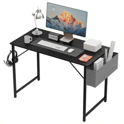 Home Office Computer Desk Sturdy Writing Desk With Storage Bag And Headphone Hook Modern Study Table For Bedroom Durable Metal Frame Easy To Assemble Workstation 80 * 40 Cm