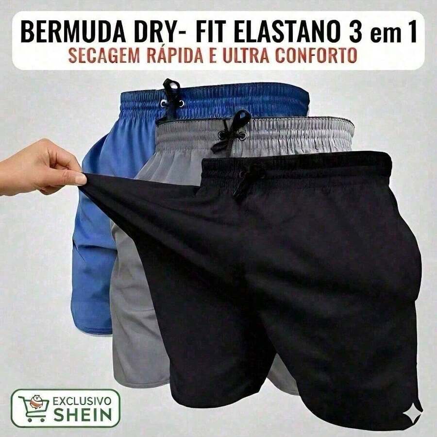 Kit Of 3 Dry-Fit Spandex Shorts For Beach, Soccer, And Gym - 黑/藍/灰 - 查看 1