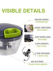 1件装多功能厨房蔬菜切碎器，手动食物处理器蔬菜绞肉机，便携式手拉式蒜蓉洋葱切碎器，带容器，适用于蔬菜、生姜、水果、坚果、香草，专业洋葱、胡萝卜和大蒜切片器，厨房小工具，家用物品（500毫升、900毫升可选），灰色，绞肉机 - 高效厨房助手，无需用电，家居礼品