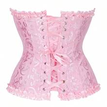 Jutrisujo Corset Dress And Skirt Set 2-Piece Style Plus Size Bustier Gothic Brocade Lace Costume Renaissance Halloween - 819pink+7056black - 查看 4