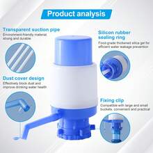 Manual Drinking Water Pump Hand Pressure Drinking Water Pump Dispenser With An Extra Short Tube,Cap Blue And Water Stop Valve 5 Gallon Water Pump Bottle For Traveling,Home,Office,Factory - 藍色 - 查看 4