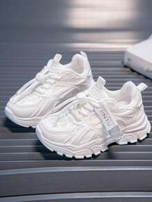 1 Pair Kids' Casual Running Sneakers, Hook & Loop Closure, Lightweight Mesh Upper, Striped Pattern, Suitable For Daily Wear, Running And Leisure Activities - Spring/Autumn/All Season - White - View 12