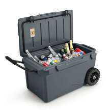 COSTWAY 75 Qt Portable Cooler Roto Molded Ice Chest Insulated 5-7 Days With Wheels Handle Charcoal/Tan - Charcoal - View 7