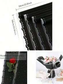 20 piezas de papel de envolver con diseño floral, papel de embalaje para ramos, papel de envolver estilo coreano con bordes dorados, adecuado para manualidades DIY, embalaje de regalos, decoración floral, 23 X 23 pulgadas, papel de seda, suministros para ramos - diamante negro - Ver 7