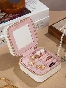 Hộp đựng trang sức du lịch kẻ sọc mới, hộp đựng trang sức bằng da PU dung tích lớn, hộp đựng trang sức nữ, hộp du lịch mini hai lớp di động, có thể đựng bông tai, nhẫn, dây chuyền và vòng tay, cũng thích hợp để đựng phụ kiện tóc của bé gái, món quà lý tưởng cho phù dâu, Giáng sinh, Ngày của Mẹ, tựu trường, trang trí phòng. - Nhiều màu - Xem 6