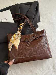 حقيبة كتف نسائية عصرية ذات لون أحادي عالية الجودة متعددة الاستخدامات قطعة واحدة - بني داكن - مشاهدة 5