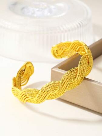 1件复古时尚花卉镂空编织开口手镯，适合日常、派对和宴会佩戴