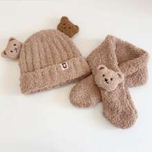 2pcs Pet Hat + Scarf Set, Cartoon Pet Hat Plush Pet Hat Dog Hat, Cartoon Bear Pet Scarf, Suitable For Small Dogs In Autumn/Winter