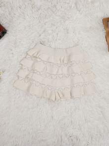 女士纯色可爱 Y2K 夏季弹力腰芭蕾甜美可爱白色荷叶边修身针织超短短裤夏季短裤海滩度假