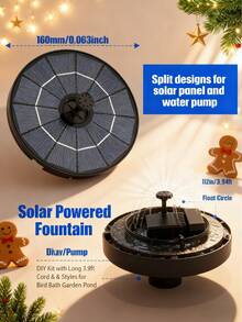 2.8瓦太阳能喷泉水泵，DIY水景水泵，带3.9英尺电源线和6个喷嘴，漂浮式太阳能喷泉，适用于鸟浴盆、花园池塘、鱼缸等户外装饰