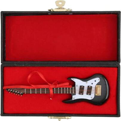 TendenciaFocket Guitarra en Miniatura de con Soporte y Estuche, Mini Instrumento Musical 3 en 1, Modelo de Casa de Muñecas en Miniatura, de Cumpleaños para Accesorios de Decoración de Casa deCalidad premium