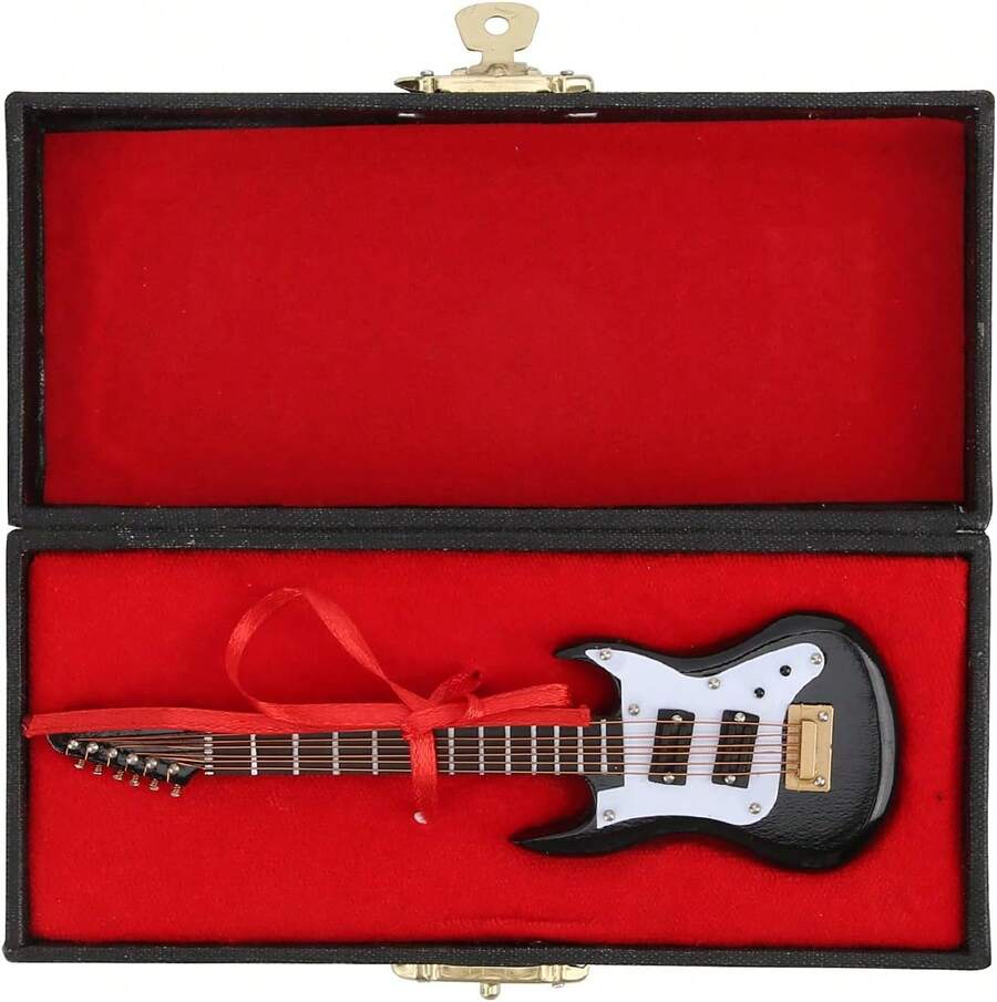 TendenciaFocket Guitarra en Miniatura de con Soporte y Estuche, Mini Instrumento Musical 3 en 1, Modelo de Casa de Muñecas en Miniatura, de Cumpleaños para Accesorios de Decoración de Casa deCalidad premium - 1 - Ver 1