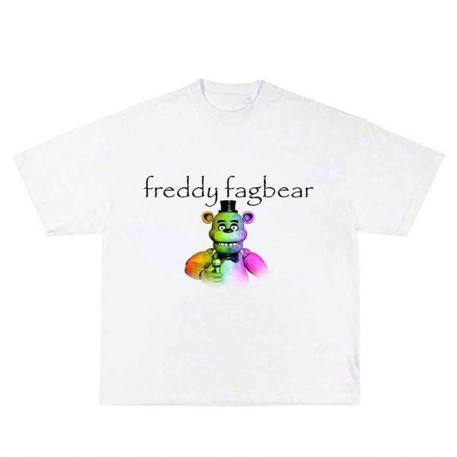 Funny Freddy Bear T-Shirt – FNAF Meme Design For Game Fans - White - View 1
