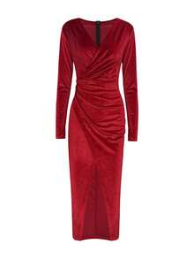 European And American New Women's Dress, Sexy Exposed Leg Long Sleeve Mid-Length Dress, Gold Velvet Nightclub Sparkling Sequin Dress - 酒紅色 - 查看 4