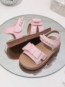 2026 New Sweet Princess Children's Sandals, 1 Pair, Decorated With Pearl Bow, Soft And Non-Slip Open Toe Design, Flat, Suitable For Daily Wear, Summer Outing And Birthday Party - Pink - View 7