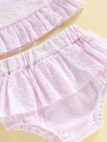 Traje de baño de tres piezas para niñas pequeñas, elegante y moderno, sin mangas, con parte inferior de bikini y cuello halter, bonito conjunto de trajes de baño para vacaciones en la playa. - Rosa - Ver 8