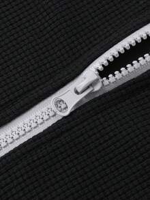 男士秋季条纹休闲时尚百搭卫衣，两侧拉链口袋，罗纹袖口和下摆设计，柔软舒适立领 - 黑色 - 查看 5