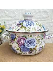 1pc Enamel Ceramic Pot, Dual Ear Soup Pot, Stew Pot With Lid, Non-Stick Pot, Suitable For Gas & Induction Cooktop, Thickened Enamel Ceramic Soup Pot, Dual Ear Enamel Ceramic Pot, Household Pot, Pot For Cooking, Frying Pan, Noodle Pot - Multi-colored Enamel Soup Pot - View 4