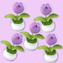 Planta de tulipán realista de maceta hecha a mano a ganchillo, adecuada para escritorio, coche, oficina, decoración del hogar, regalo de vacaciones, regalo del Día de San Valentín, regalo de cumpleaños, regalo de graduación, decoración de vuelta a la escuela, suministros de estudio - Multicolor - Ver 14