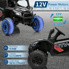 12V Kids Ride on Car, 4WD/2WD Switchable UTV Truck with Remote Control, Electric Vehicle for Kids 3-8, EVA Tires, 4 Spring Suspension, Bluetooth Music, LED Lights for Outdoor Adventure - Negro - Ver 4