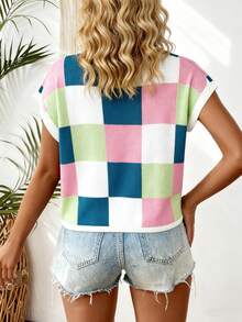 Damen Pullover in großen Größen für Herbst und Winter, farbiges karierten Rundhals Modische Lässig Kabel Pullover in großen Größen, Große Größen gestrickter Pullunder