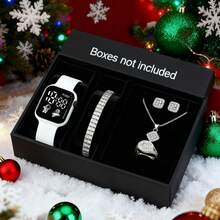 5pcs/Set Astronaut & Spaceship Pattern LED Digital Watch With Square Silver Rhinestone Jewelry Suit, Suitable For Women, Men, Teens, Students, Couples, Fashion, Daily Wear, Outdoor, School, Party, Christmas And Other Occasions