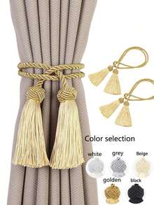 1pc/2pcs/4pcs Polyester Tassel Curtain Tie Backs, Available In Multiple Colors, Suitable For Curtain Fixing - Multicolor - View 2