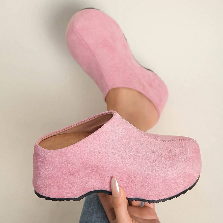 Women's Platform Mule Shoes, Slip-On, Stylish, Versatile, Simple, Comfortable, Round Toe, Plus Size. - Pink - View 1