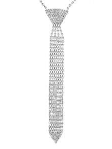 1pc Rhinestone Sparkling Tie, Fashion Arrow Shaped Tie For Wedding Dress, Couples - Silver - View 4